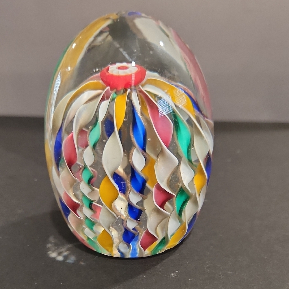 MURANO Multi Colored Twisted Ribbon/Millefiori Hand Blown Art Glass Paperweight - Picture 7 of 11